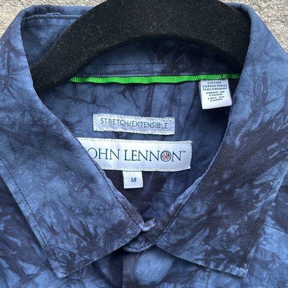 John Lennon Blue Tie-Dye Effect Stretch Button Down Shirt Size M - Picture 2 of 7